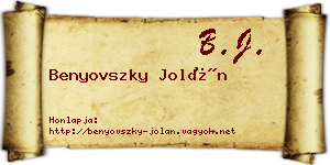 Benyovszky Jolán névjegykártya